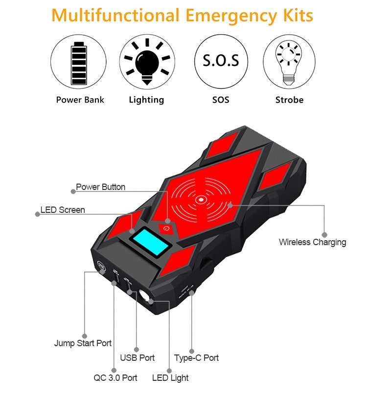 car jump starter Portable Battery Multifunction 1200A 12000mAh jump